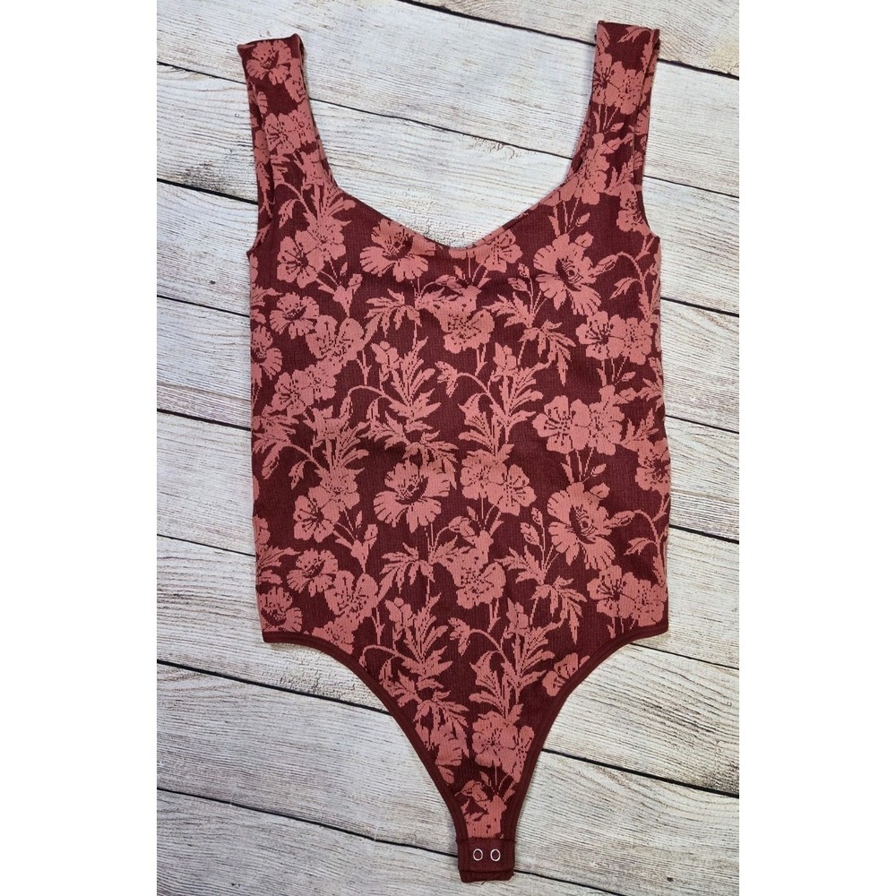 Intimately People Red and Pink Floral Scoop Neck‎ Tank Bodysuit Stretchy XS/S